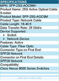 Cisco SFP-25G-AOC5M= 5M 25GBASE ACTIVE OPTICAL SFP28