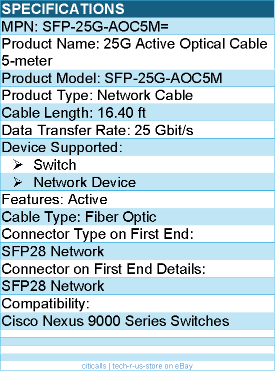 Cisco SFP-25G-AOC5M= 5M 25GBASE ACTIVE OPTICAL SFP28