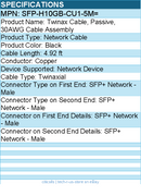 Cisco SFP-H10GB-CU1-5M= Twinax Cable, Passive, 30AWG Cable Assembly