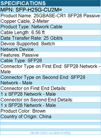 Cisco SFP-H25G-CU2M= 25GBASE-CR1 SFP28 Passive - 6.56 ft SFP28 Network Cable