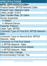 Cisco SFP-H25G-CU3M= SFP28 Network Cable - 9.84 ft for Network Device, Switch