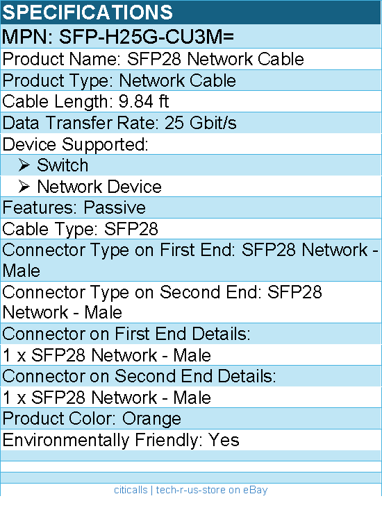 Cisco SFP-H25G-CU3M= SFP28 Network Cable - 9.84 ft for Network Device, Switch