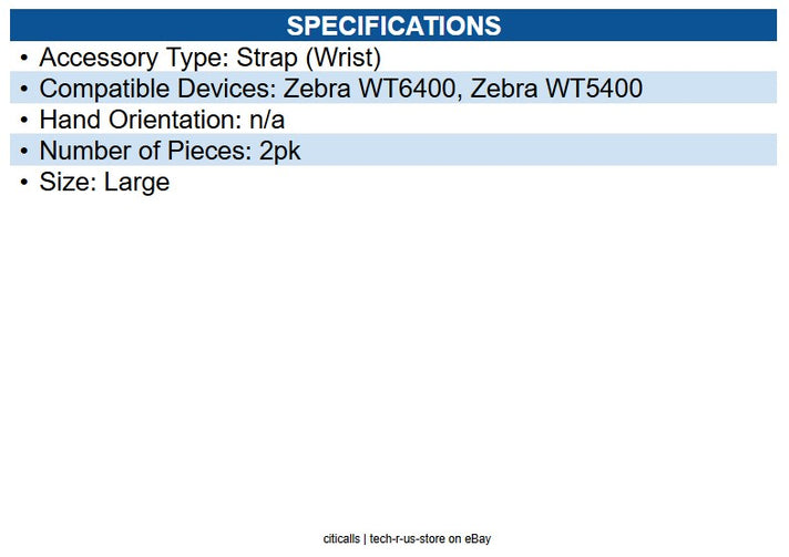 Zebra SG-WT5X6-WSTVL-01 WT5400/WT6400 Replacement Wrist Straps, Two Straps Large