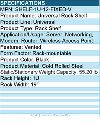 StarTech SHELF-1U-12-FIXED-V 1U Vented Server Rack Cabinet Shelf - Black
