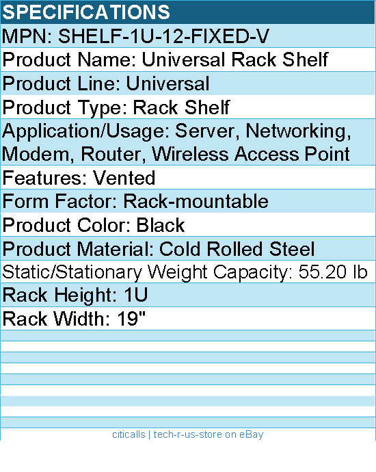 StarTech SHELF-1U-12-FIXED-V 1U Vented Server Rack Cabinet Shelf - Black