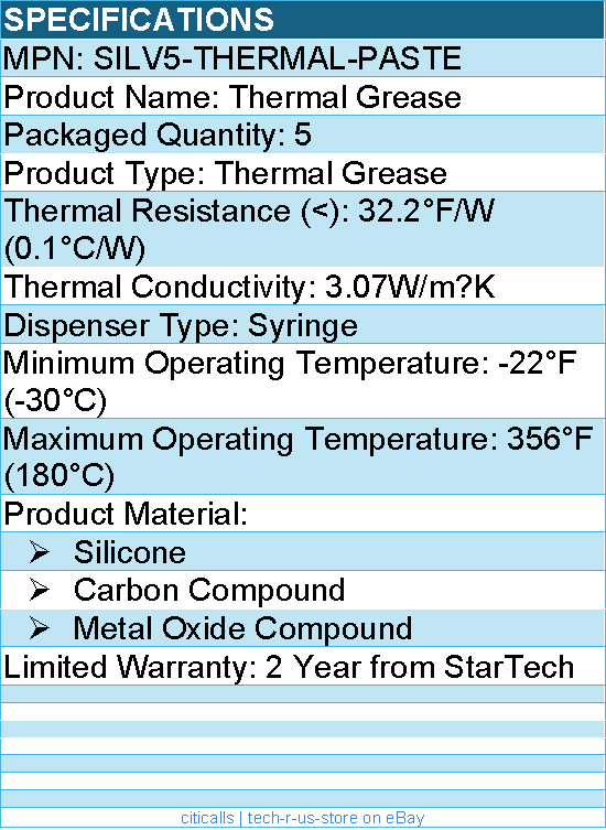 StarTech SILV5-THERMAL-PASTE Thermal Paste - Metal Oxide Heat Sink Compound