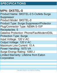 Eaton Tripp Lite Series SK5TEL-0 Protect It! 5-Outlet Surge Protector