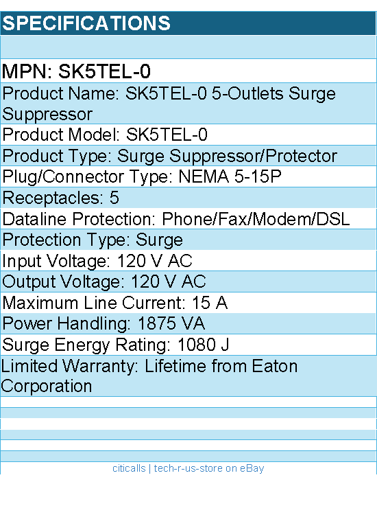 Eaton Tripp Lite Series SK5TEL-0 Protect It! 5-Outlet Surge Protector