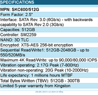 Kingston SKC600/512G Solid State Drive - 512G KC600 2.5" Retail