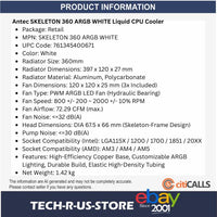 ANTEC SKELETON 360 ARGB White AIO Liquid Cooler 3x 120mm Fans AM5/LGA1700