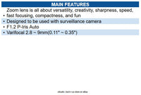 Hanwha SLA-M2890PN 1/2.8" CS-Mount Auto P-Iris Megapixel Lens, 2-9mm Varifocal