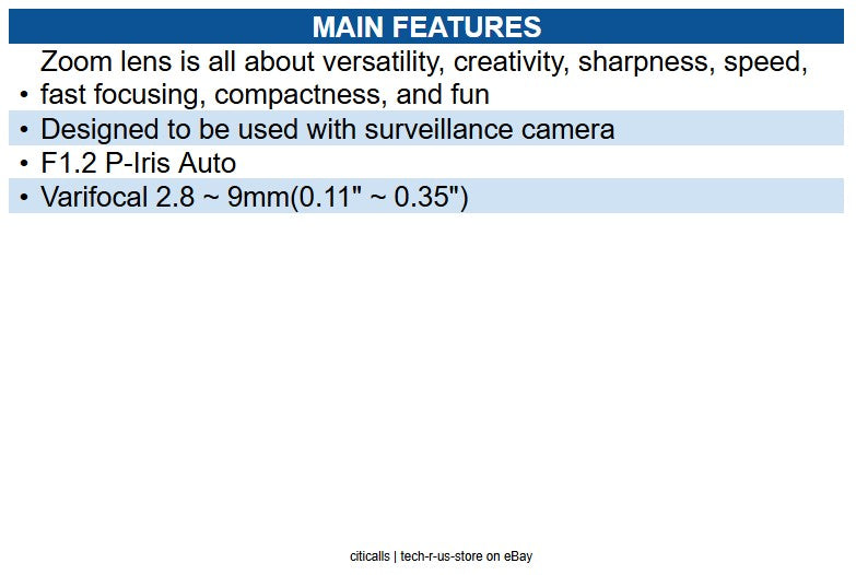 Hanwha SLA-M2890PN 1/2.8" CS-Mount Auto P-Iris Megapixel Lens, 2-9mm Varifocal