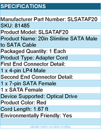 StarTech SLSATAF20 Slimline SATA to SATA with LP4 Power Cable Adapter (Red, 20")