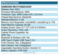 Samsung SM-X110NZAAXAR Galaxy Tab A9 8.7" WXGA+ Tablet OctaCore 4GB 64GB Gray