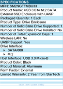 StarTech SM2NGFFMBU33 M.2 SSD Enclosure for M.2 SATA SSDs - USB 3.0