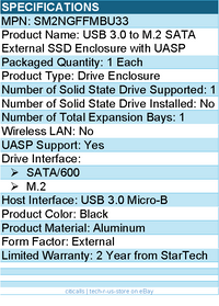 StarTech SM2NGFFMBU33 M.2 SSD Enclosure for M.2 SATA SSDs - USB 3.0