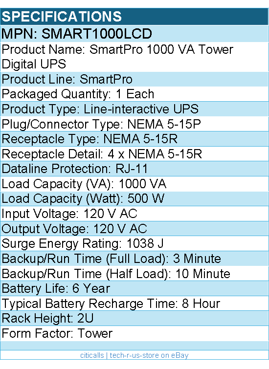 Eaton Tripp Lite Series SMART1000LCD LCD 120V 1000VA 500W Line-Interactive UPS