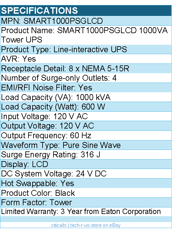 Eaton Tripp Lite Series SMART1000PSGLCD 1000VA 120V Pure Sine Wave Gaming UPS
