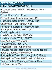Eaton Tripp Lite Series SMART1000RM2U 1kVA 800W Line-Interactive Sine Wave UPS