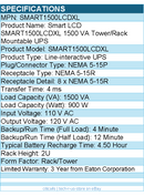 Eaton Tripp Lite Series SMART1500LCDXL 120V 1500VA 900W Line-Interactive UPS