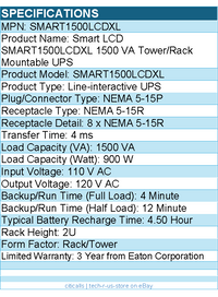 Eaton Tripp Lite Series SMART1500LCDXL 120V 1500VA 900W Line-Interactive UPS