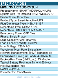 Eaton Tripp Lite Series SMART1500RM2UN 1.5kVA Line-Interactive Sine Wave UPS