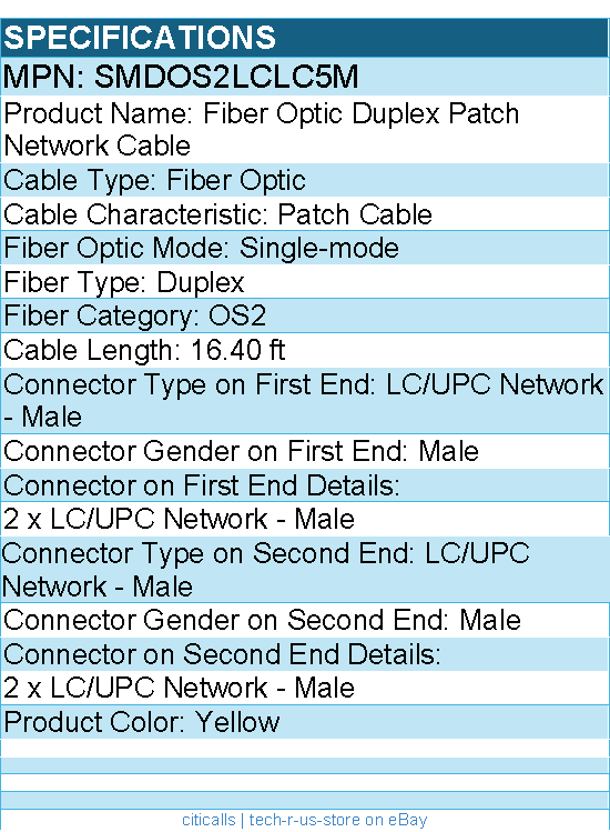 StarTech SMDOS2LCLC5M 16.4ft LC to LC  OS2 Single Mode Duplex Fiber Optic Cable
