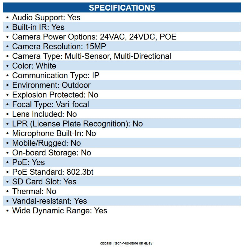 Pelco SMLE1-15V5-3H Sarix Multi Enhanced Analytics Camera Base Module 3x5MP, WDR