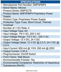Altronix SMP3PMP4 Proprietary Power Supply Wall Mount - 110 V AC, 220 V AC Input