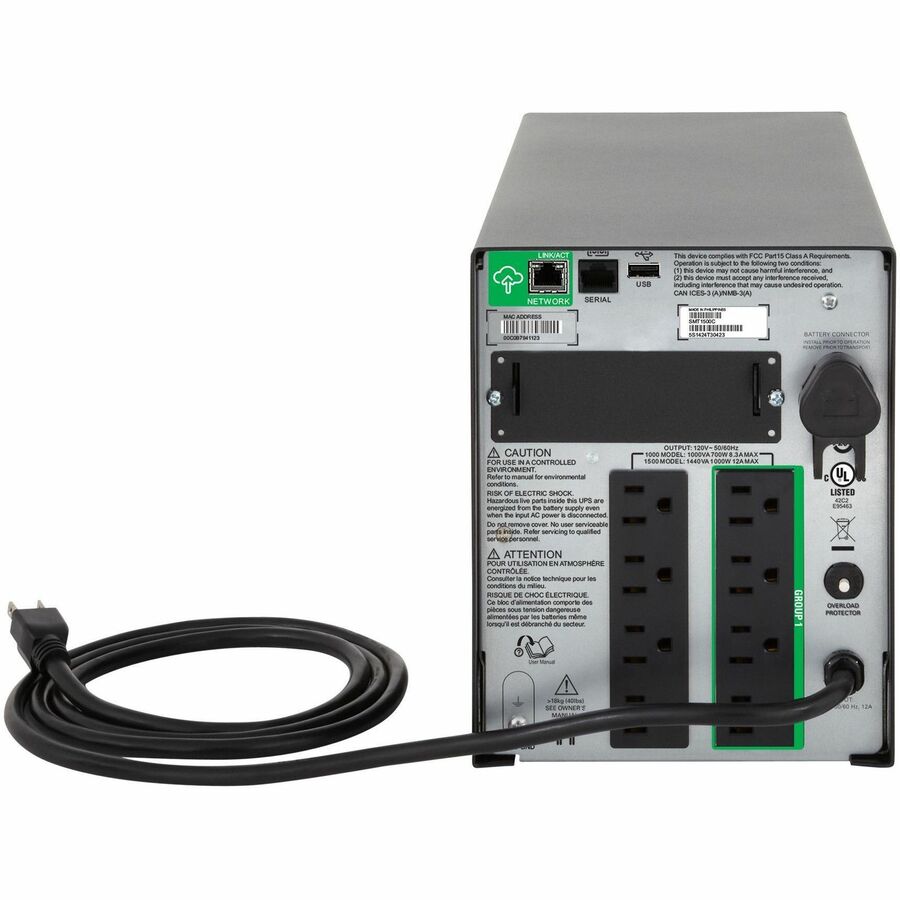 APC SMT1000C Smart-UPS, Line Interactive, 1000VA, Tower, 120V, 8x NEMA 5-15R