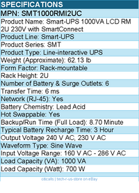 APC SMT1000RMI2UC Smart-UPS 1000VA LCD RM 2U 230V with SmartConnect