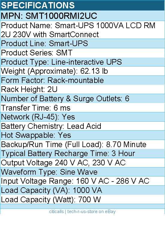 APC SMT1000RMI2UC Smart-UPS 1000VA LCD RM 2U 230V with SmartConnect