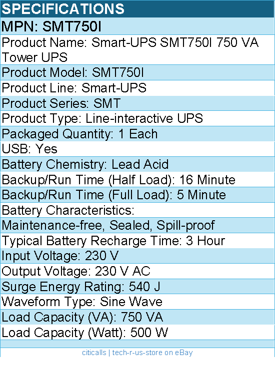 APC SMT750I Smart-UPS, Line Interactive, 750VA, Tower, 230V, 500 W - Black