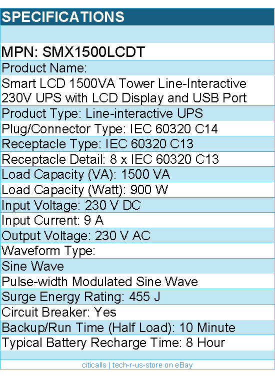 Eaton Tripp Lite Series SMX1500LCDT 230V 1.5kVA 900W Line-Interactive UPS
