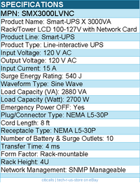 APC SMX3000LVNC Smart-UPS X, Line Interactive, 3kVA, Rack/tower convertible 4U