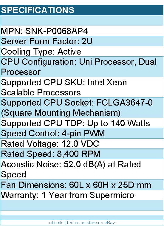 Supermicro SNK-P0068AP4 Fan - 2U Heatsink Square Brown Box
