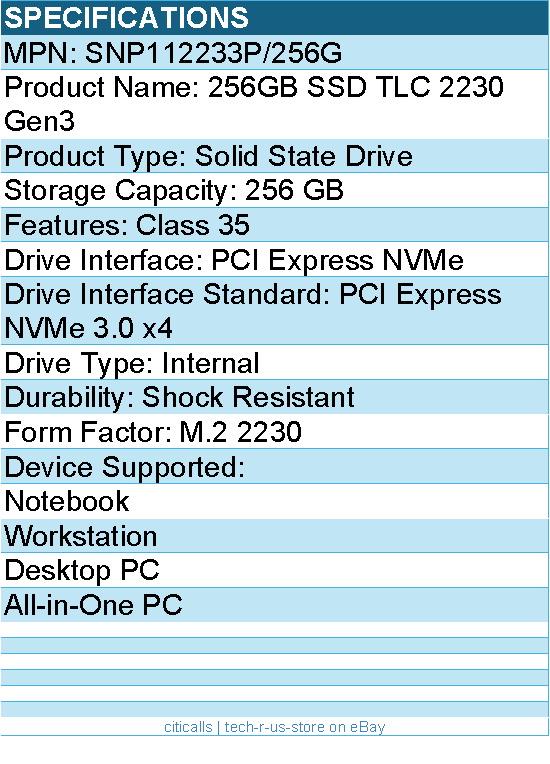 Dell SNP112233P/256G 256 GB Solid State Drive - M.2 2230 Internal - PCI Express