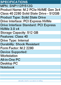 Dell SNP112P/512G 512 GB Solid State Drive - M.2 2280 Internal -PCI Express NVMe