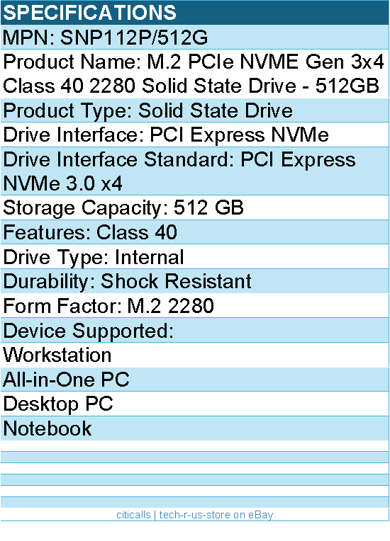 Dell SNP112P/512G 512 GB Solid State Drive - M.2 2280 Internal -PCI Express NVMe