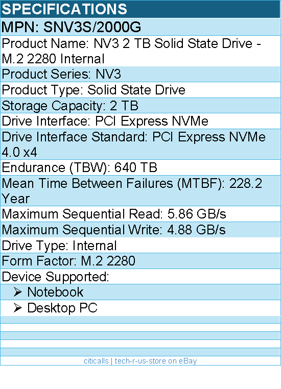 Kingston SNV3S/2000G NV3 2 TB Solid State Drive - M.2 2280 Internal