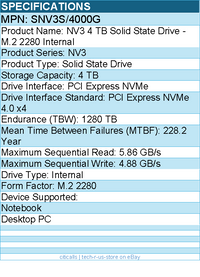 Kingston SNV3S/4000G NV3 4 TB Solid State Drive - M.2 2280 Internal