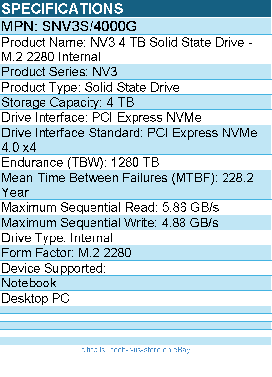 Kingston SNV3S/4000G NV3 4 TB Solid State Drive - M.2 2280 Internal