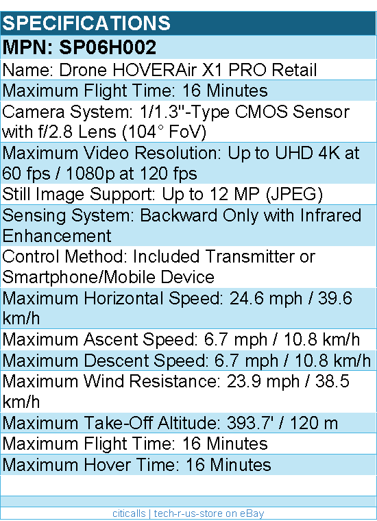 HOVERAir SP06H002 Drone X1 PRO - Maximum Flight Time: 16 Minutes