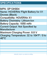 HOVERAir SP13H004 X1 Battery White Lithium Retail - 1050mAh