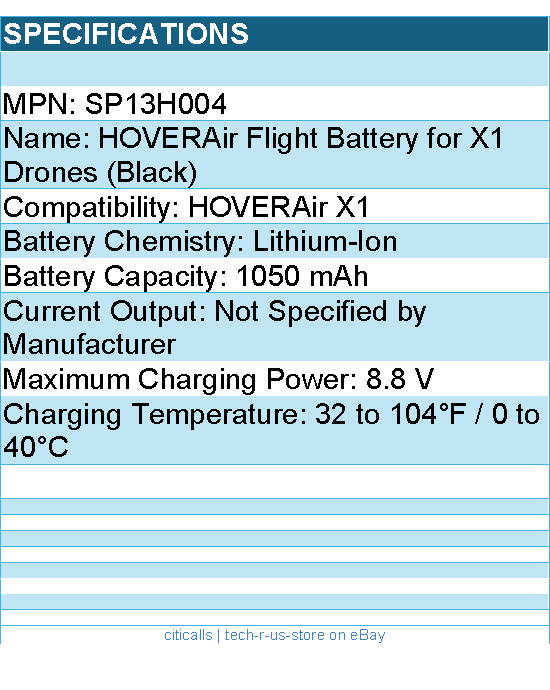 HOVERAir SP13H004 X1 Battery White Lithium Retail - 1050mAh