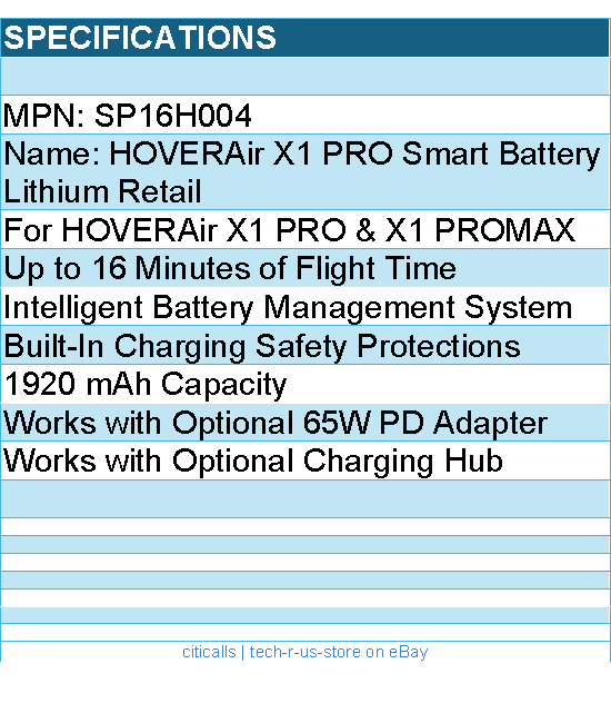 HOVERAir SP16H004 X1 PRO Smart Battery Lithium Retail - 1920 mAh