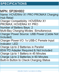 HOVERAir SP26H002 X1 PRO PROMAX Charging Hub Retail - Charge Up to 2 Batteries