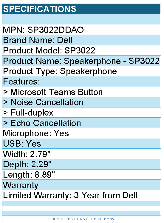 Dell SP3022DDAO Speakerphone - SP3022 - USB - Microphone