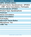 Dell SP3022-DDAO Speakerphone - SP3022 - USB - Noise Cancellation, Full-duplex