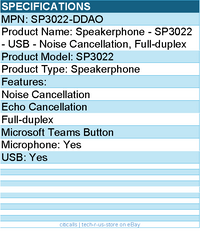 Dell SP3022-DDAO Speakerphone - SP3022 - USB - Noise Cancellation, Full-duplex